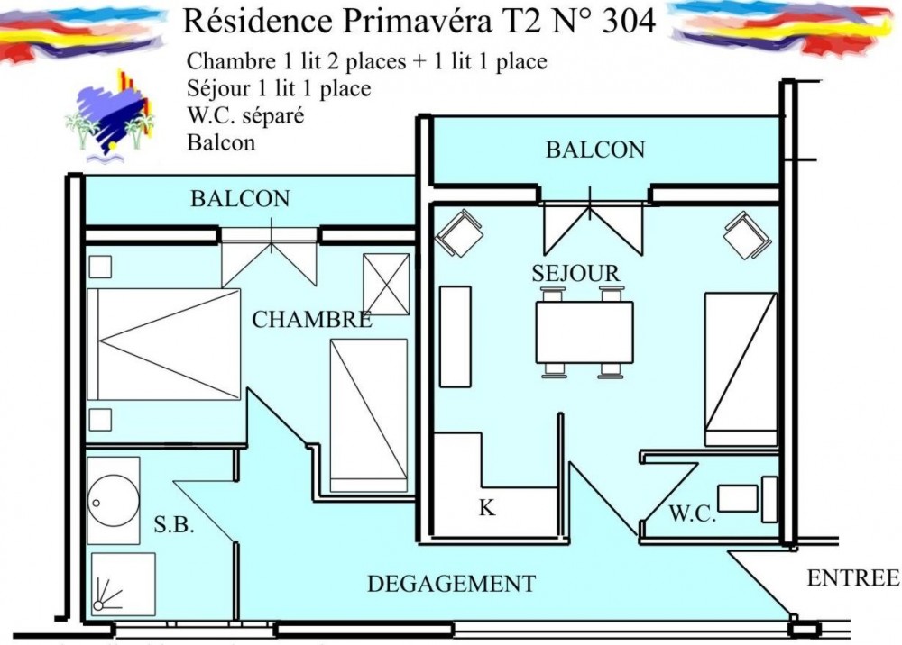 F2 N° 304  (5 couchages) -     Appart'hôtel Primavéra 