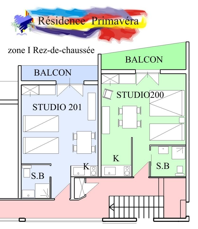 Studio 200 (3 couchages)  Studio 201 -     Appart'hôtel Primavéra 